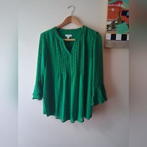 Charter Club Vibrant Green Textured Blouse, Medium, Dress Up Or Down